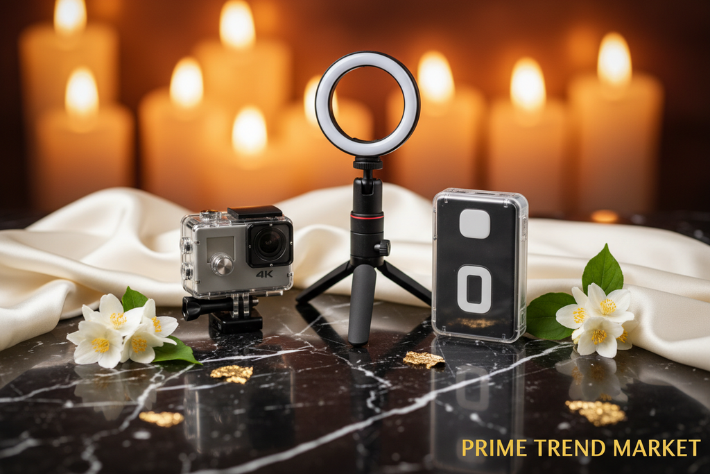 Action Creator Bundle | Waterproof 4K Action Camera + Selfie Stick Tripod with LED Ring Light + Magnetic Power Bank — Prime Trend Market