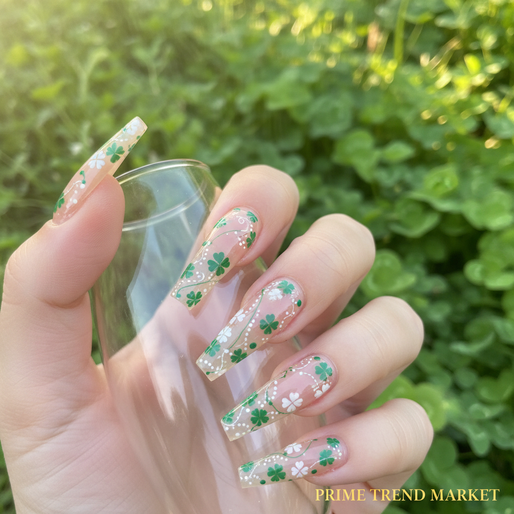 Clover Nail Art Press-On Nails – 24 PCS Long Water Pipe Shape | Full Cover ABS Acrylic — Prime Trend Market