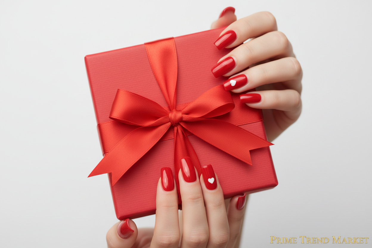 Red Heart Press On Nails — 24 PCS Long Square Romantic Fake Nails | Valentine's Day Nail Art — Prime Trend Market