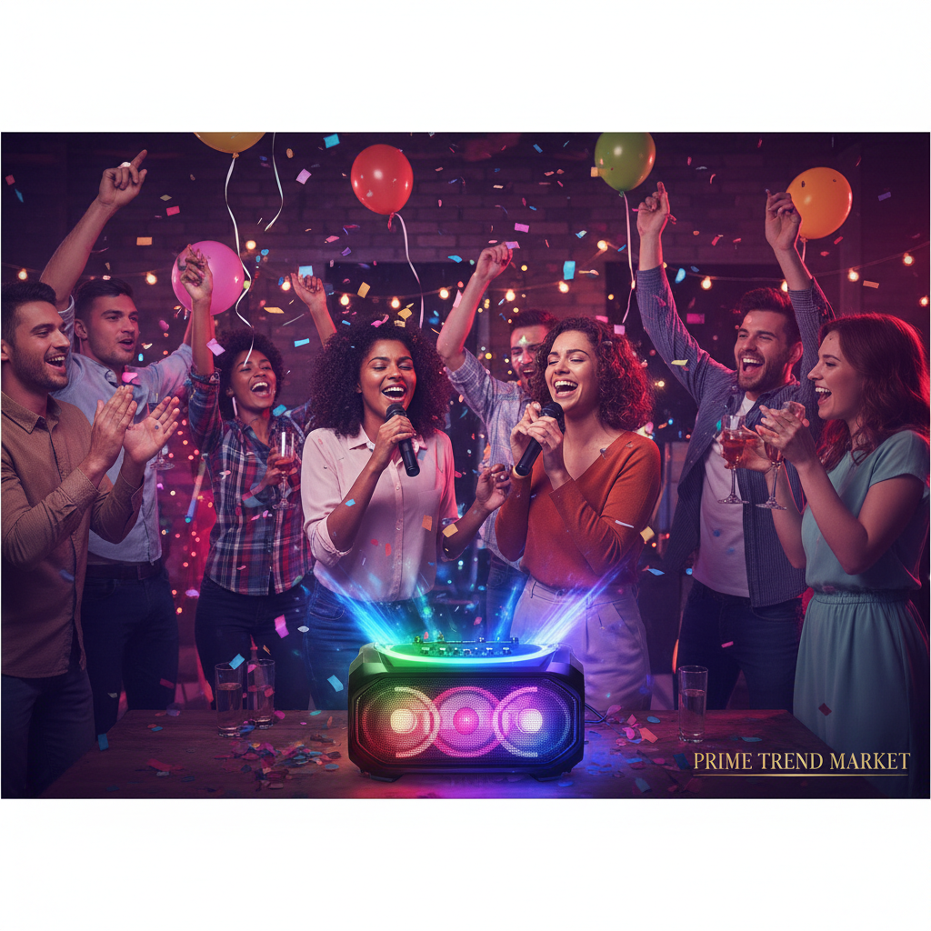 Portable Wireless Party Speaker | LED Light Show | 2 Wireless Mics | 80W Bass | Remote Control | TWS — Eliza & Tuan