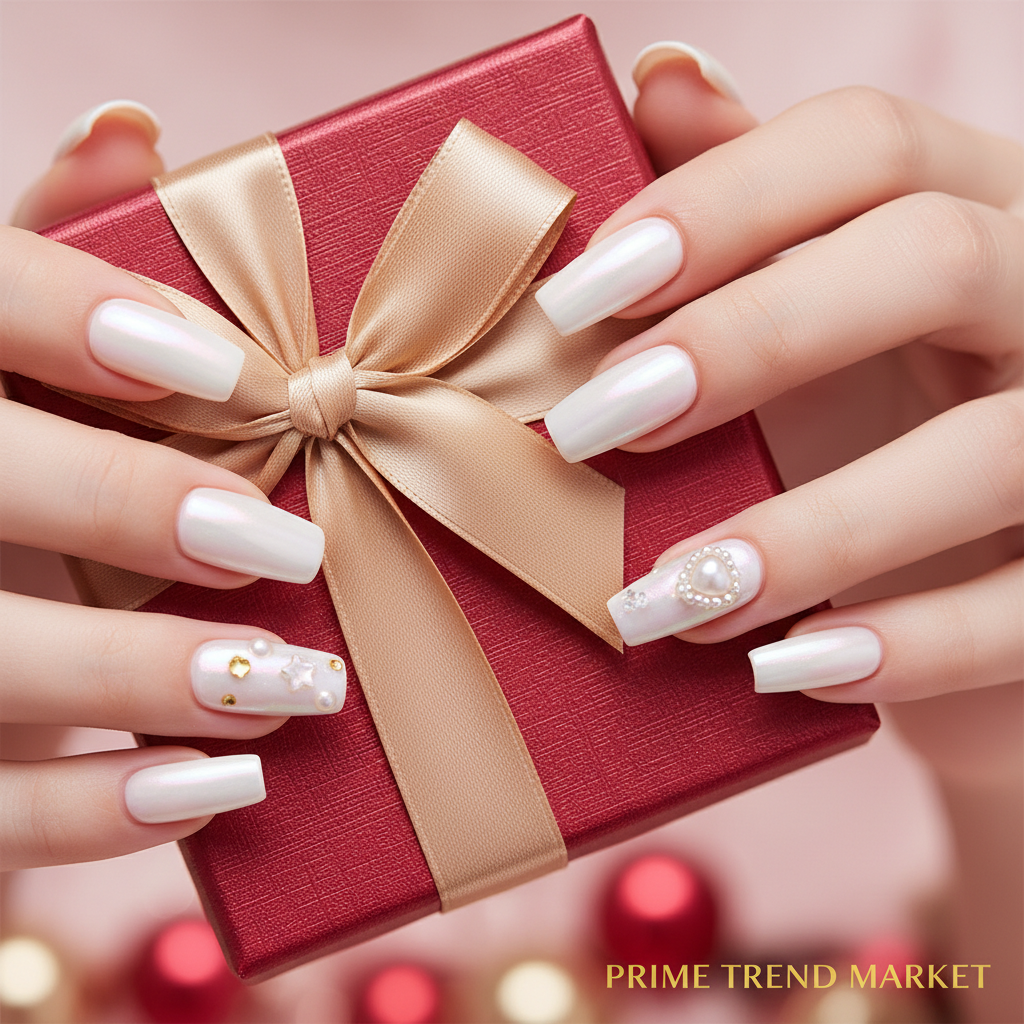 24 PCS Pearl Love Star Press-On Nails — Long Square Fake Nails with Pearl & Star Nail Art — Prime Trend Market
