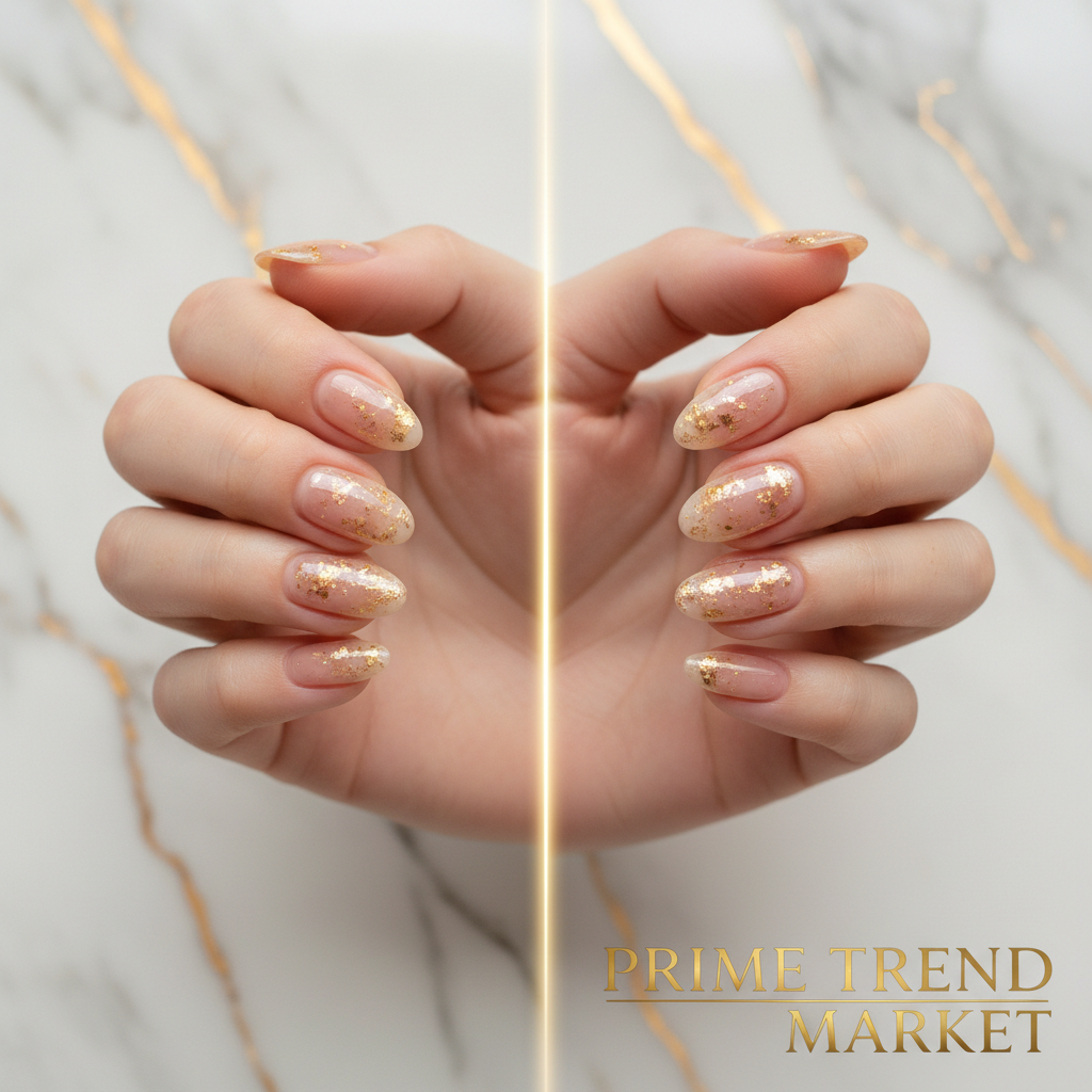 Gilded Whisper Press On Nails Gift Set – Short PMMA Acrylic, Reusable, S/M/L with Box — Prime Trend Market