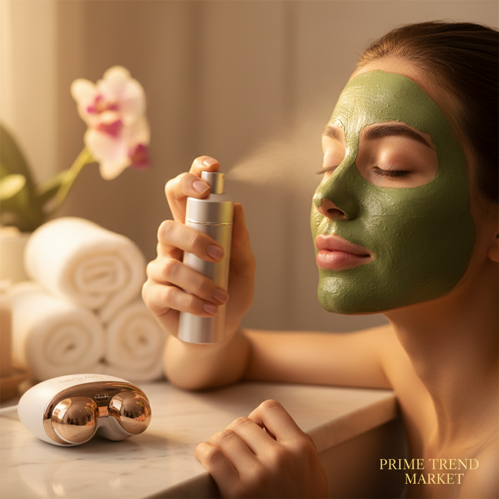 Glow & Hydrate Bundle — Green Tea Mud Mask + Eye Massager + Nano Mist Facial Sprayer — Prime Trend Market