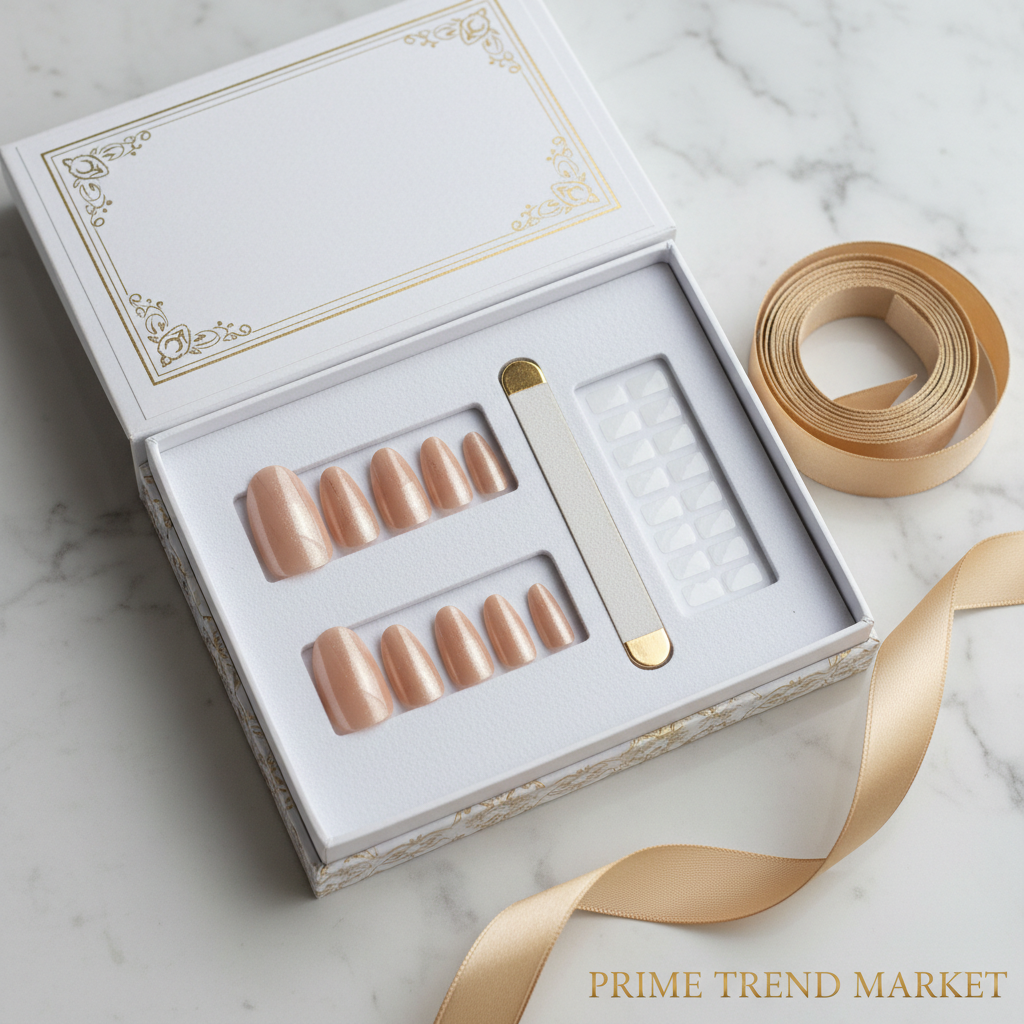 Gilded Whisper Press On Nails Gift Set – Short PMMA Acrylic, Reusable, S/M/L with Box — Prime Trend Market