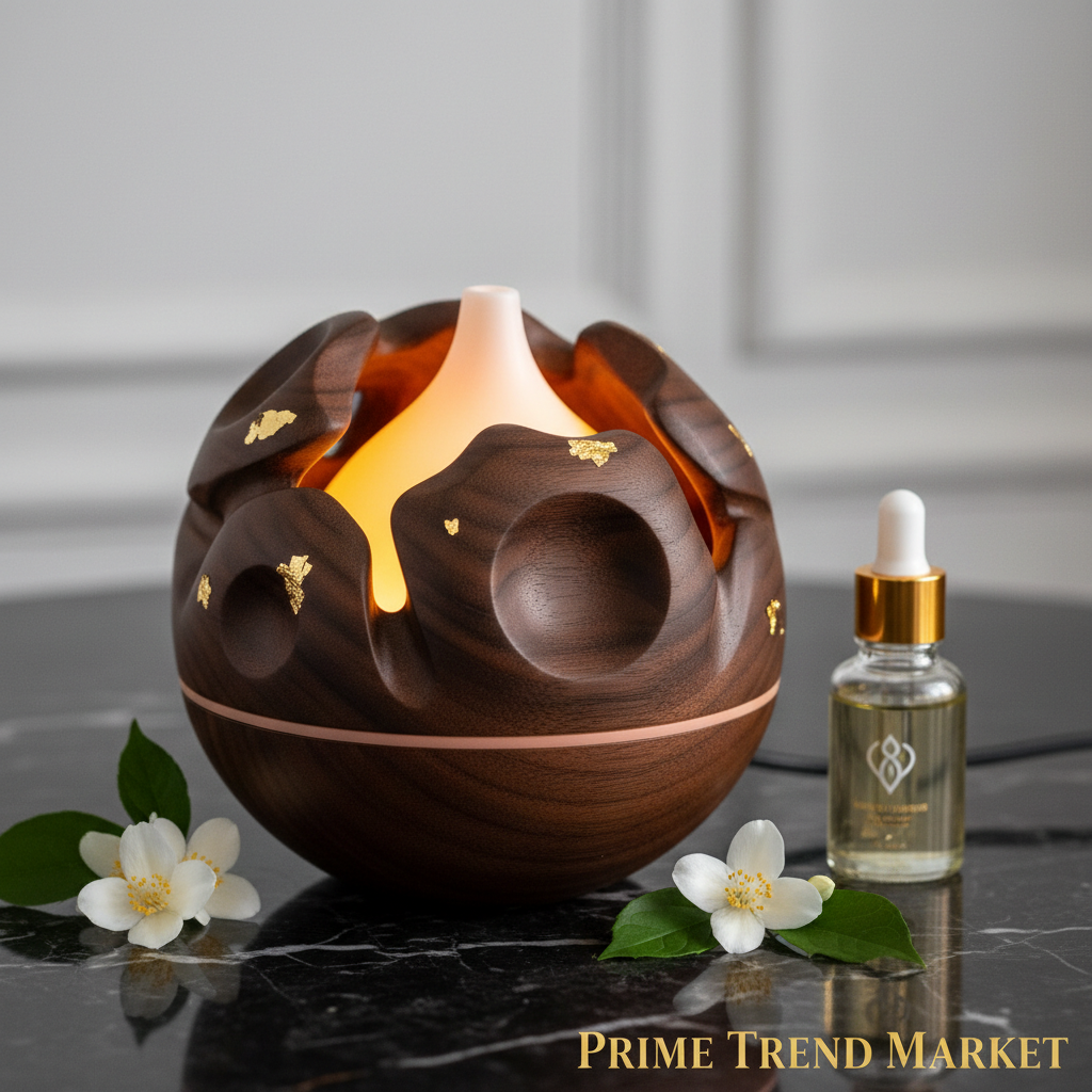 Luxury Asteroid Aromatherapy Oil Diffuser — Black Walnut Sculptural Home Scent — Prime Trend Market