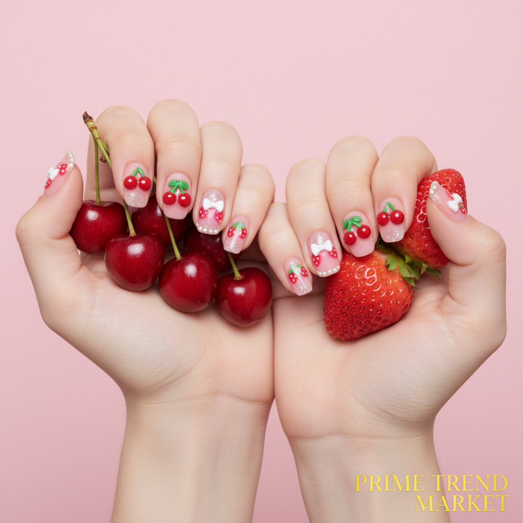 Y2K Glam Press-On Duo — Cherry Bow + Strawberry Bow Press-On Nails Set — Prime Trend Market