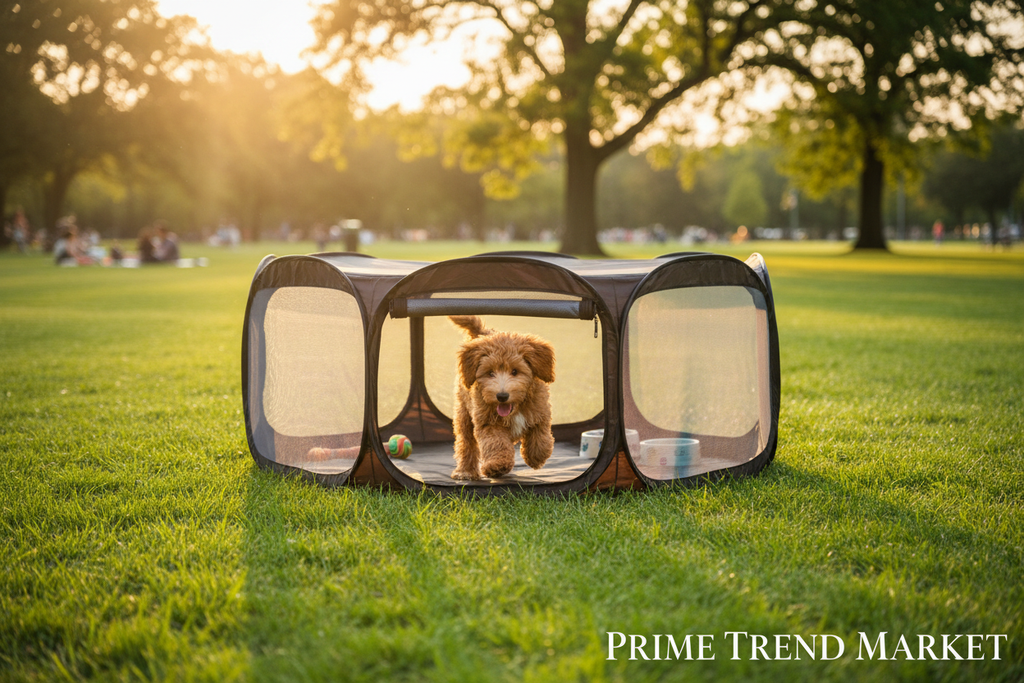 Luxury Pet On-The-Go Essentials Bundle | Foldable Playpen + Carrier Bag + Anti-Spill Bowl — Prime Trend Market