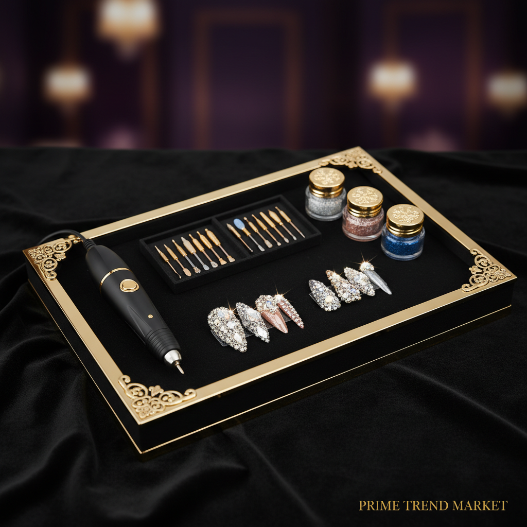 Nail Art Pro Set — Rhinestone Press-On Nails + Crystal Diamond Powder + Electric Nail Drill — Prime Trend Market