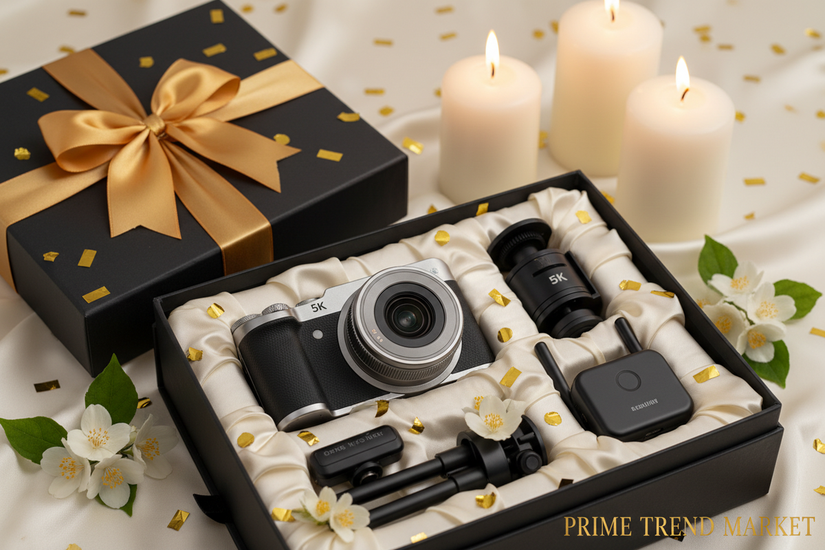 Vlogger Starter Kit | 5K WiFi Vlogging Camera + Selfie Stick Tripod with LED Ring Light + Wireless Clip-On Mic