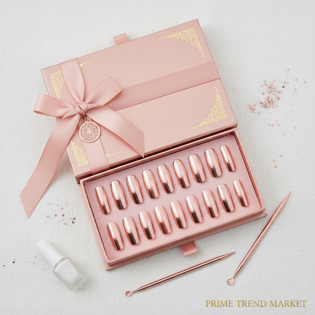 Rose Gold French Ballet Press-On Nails — Beveled Edge Long Fake Nails | Boxed Set — Prime Trend Market