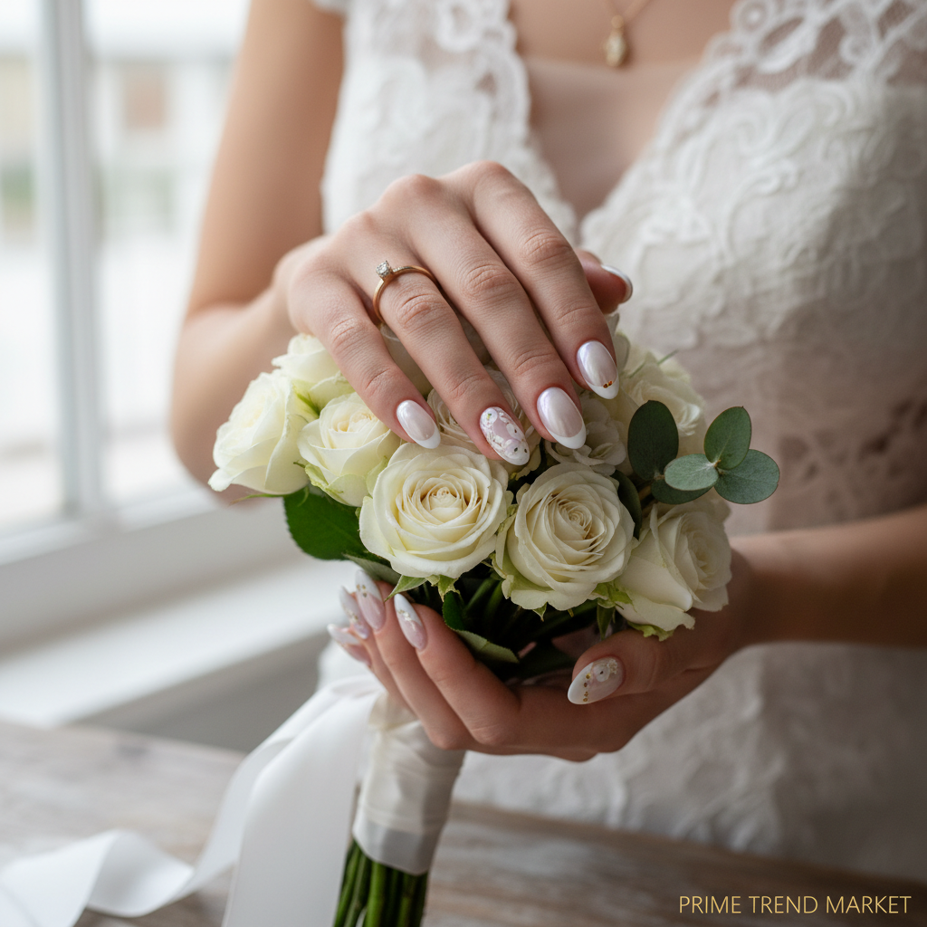 Bridal Nail Bundle — Aurora White + French Flower Press-On Nails + Cuticle Oil — Prime Trend Market
