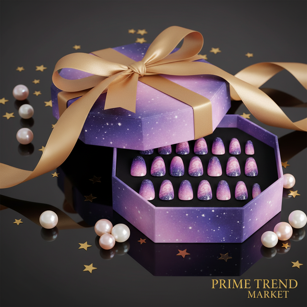 Ombre Galaxy Press-On Nails – 24 PCS Long Square | Planet & Star Diamond Charms Celestial Nail Art — Prime Trend Market