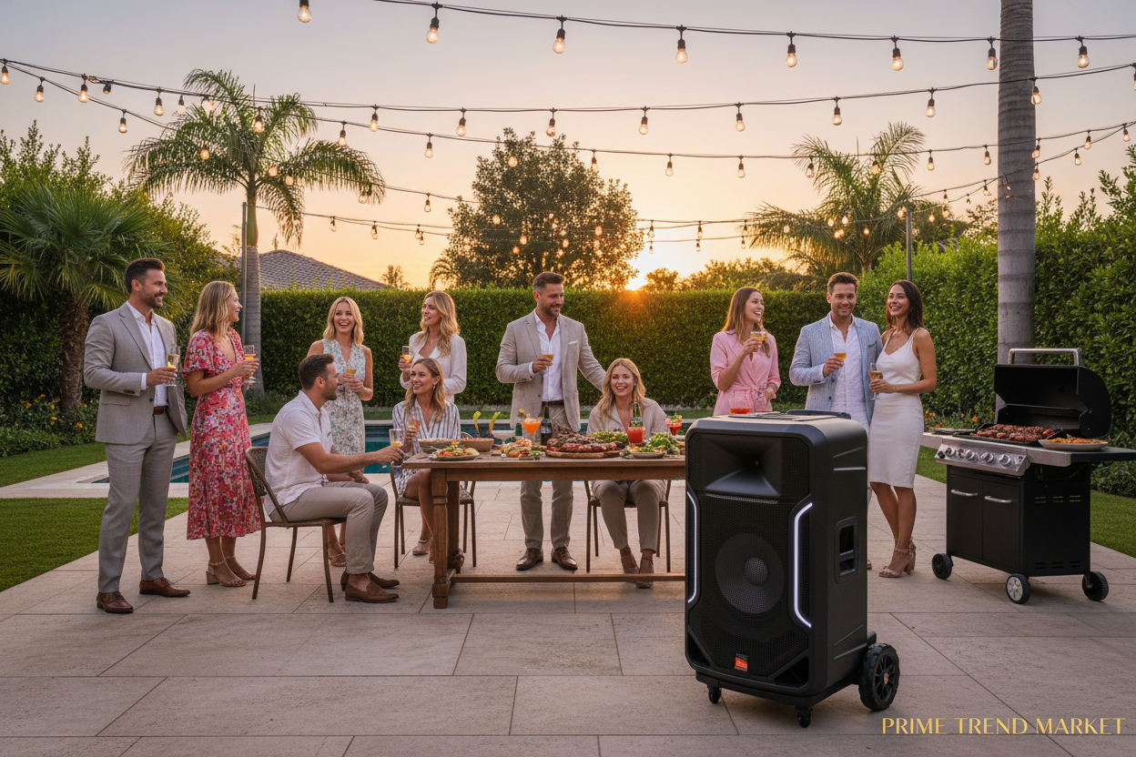 250W Party Speaker with Karaoke | Bluetooth, Disco Lights, 2 Wireless Mics, Portable Rolling PA DJ System — Prime Trend Market