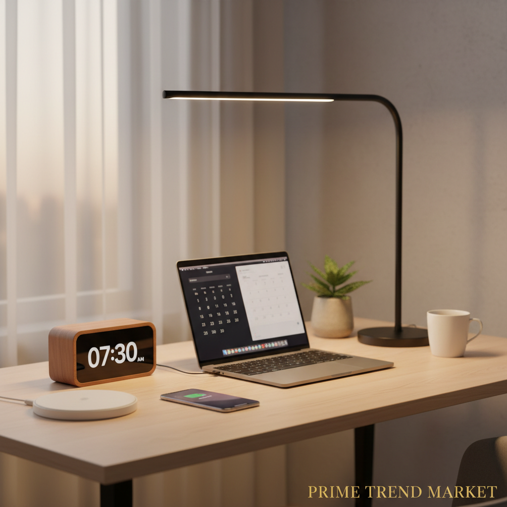 Smart Desk Bundle — LED Desk Lamp + Wireless Power Bank + Bedside Alarm Clock — Prime Trend Market