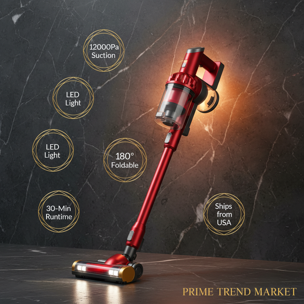 VacuElite™ Cordless 4-in-1 Stick Vacuum & Mop — 12000Pa, LED Light, 180° Foldable, 30-Min Runtime — Eliza & Tuan