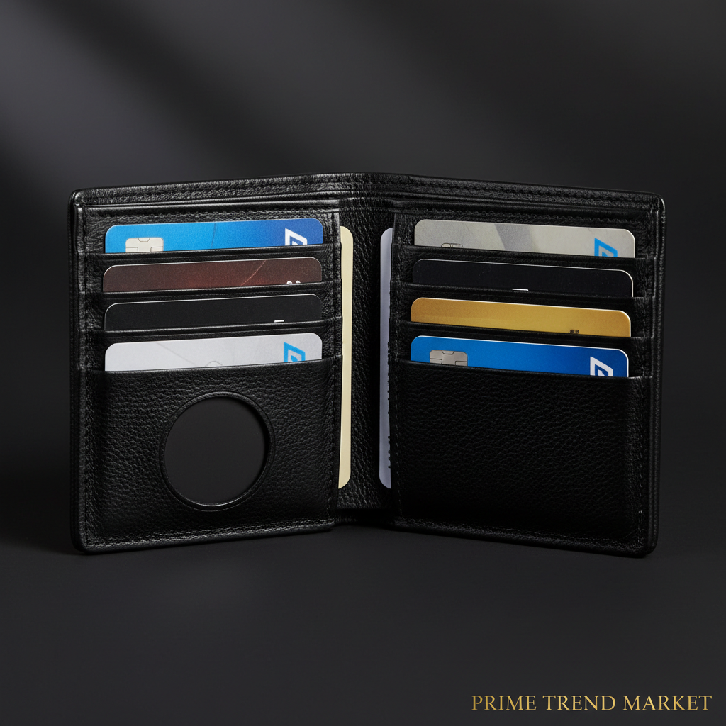 AirTag Wallet for Men – Slim Leather Bifold, RFID Blocking, Holds 11 Cards (AirTag Not Included) — Prime Trend Market