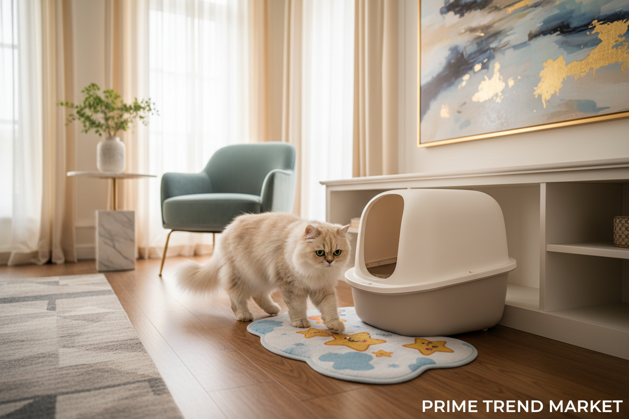 Premium Character Cat Litter Mat — Cute Animal Design, Soft Fabric, Anti-Tracking — Prime Trend Market