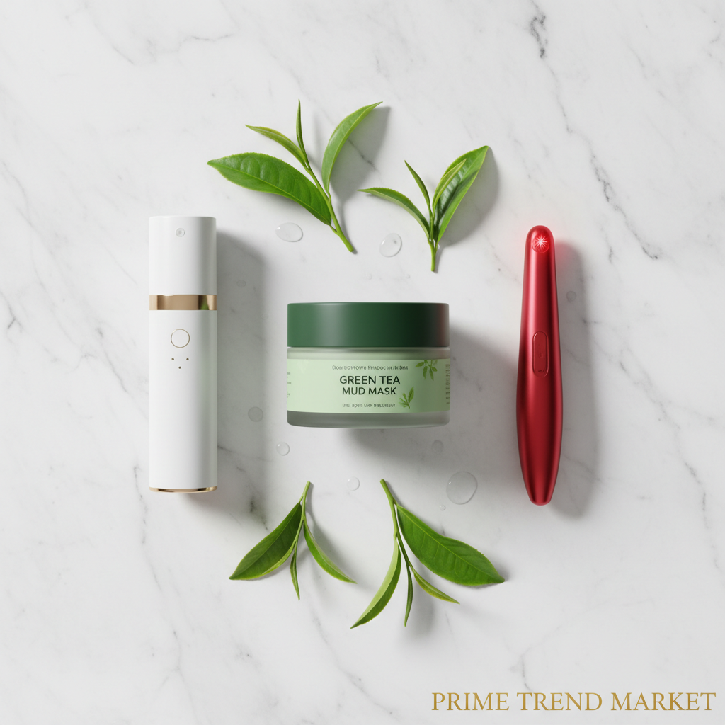 Glow & Hydrate Bundle — Green Tea Mud Mask + Eye Massager + Nano Mist Facial Sprayer — Prime Trend Market