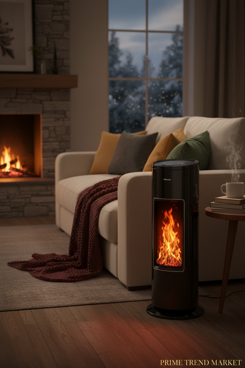 1500W Ceramic Tower Space Heater — 3D Flame Effect, 90° Oscillating, Remote Control & 12H Timer — Prime Trend Market