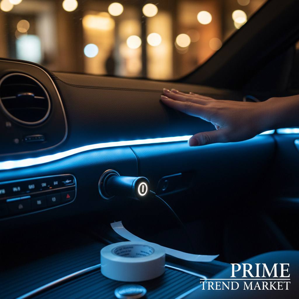 4Pcs Blue LED Car Interior Atmosphere Lights | DC 12V | 360° Adjustable | One-Button Control | Easy Install — Eliza & Tuan