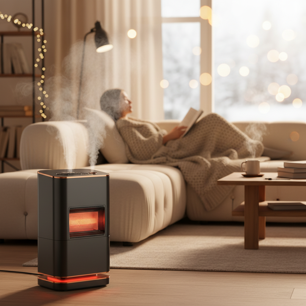Portable space heater and humidifier lifestyle living room