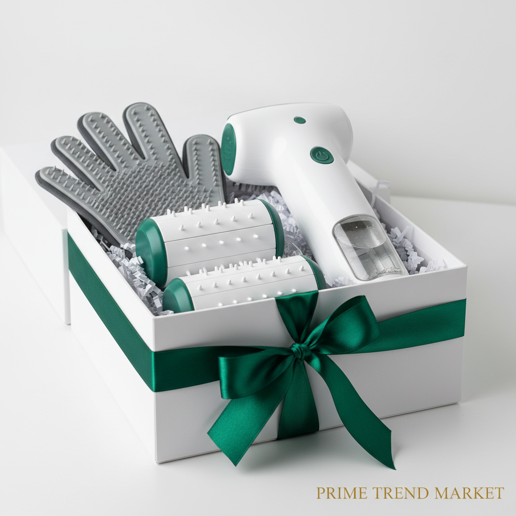 Pet Grooming Essentials Kit — Grooming Gloves + 3-in-1 Steam Brush + Pet Hair Roller — Prime Trend Market