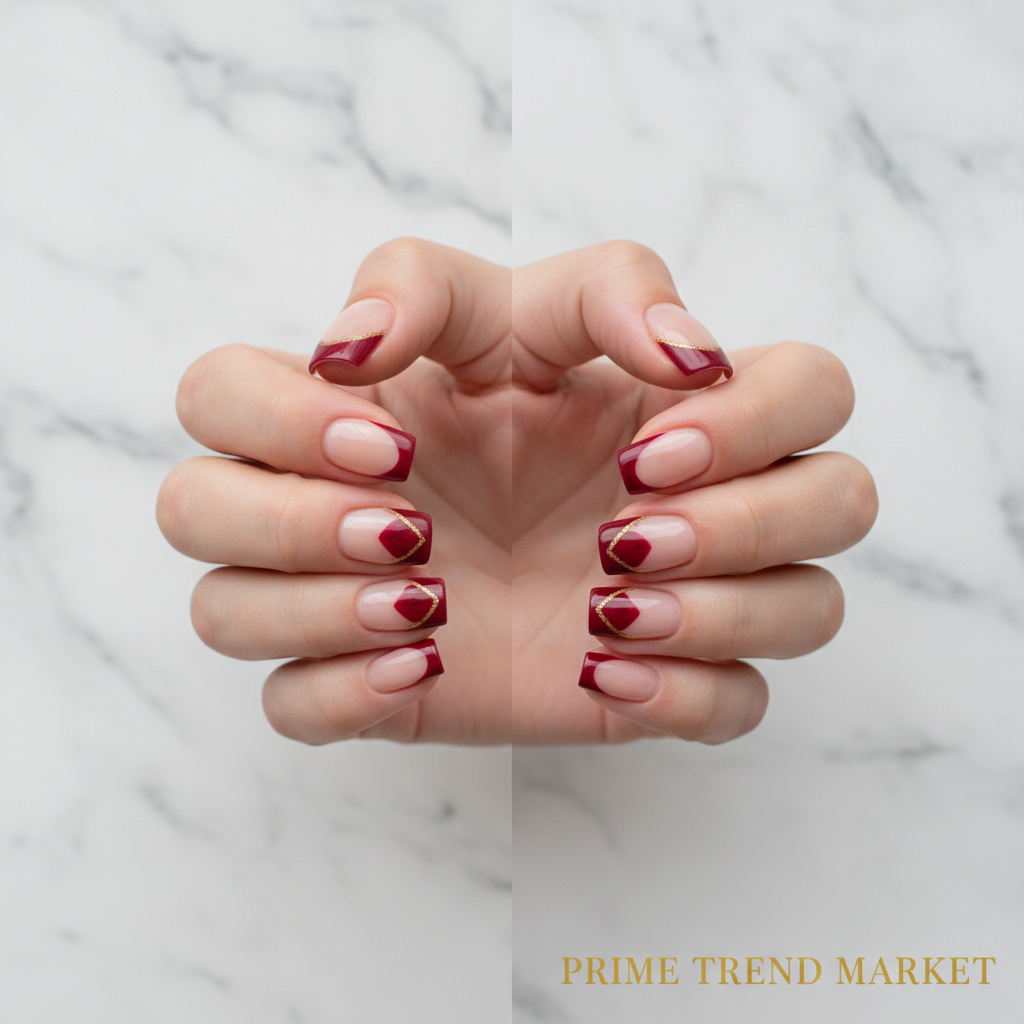 24 PCS Press On Nails – Wine Red Heart French Tip, Medium Square, Gel Acrylic — Prime Trend Market