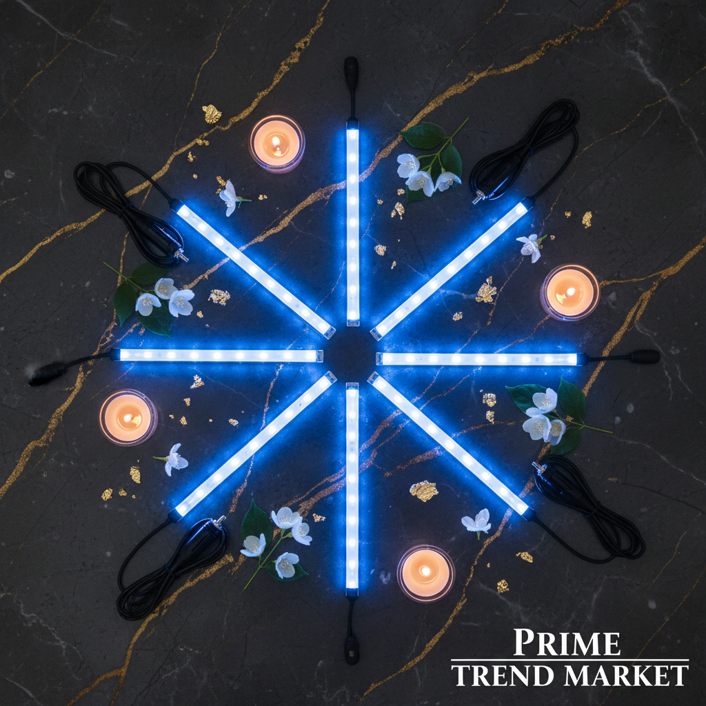 4Pcs Blue LED Car Interior Atmosphere Lights | DC 12V | 360° Adjustable | One-Button Control | Easy Install — Eliza & Tuan