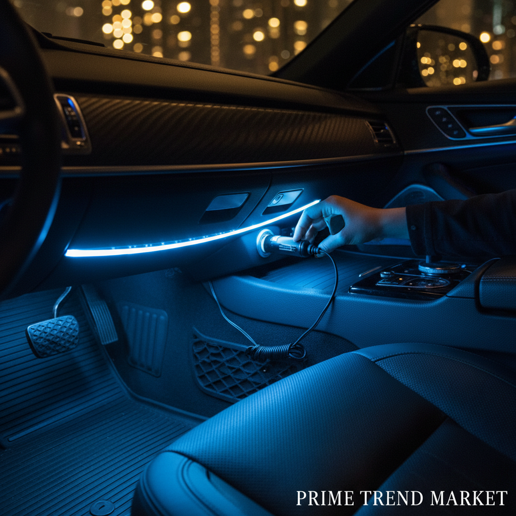 4Pcs Blue LED Car Interior Atmosphere Lights | DC 12V | 360° Adjustable | One-Button Control | Easy Install — Eliza & Tuan