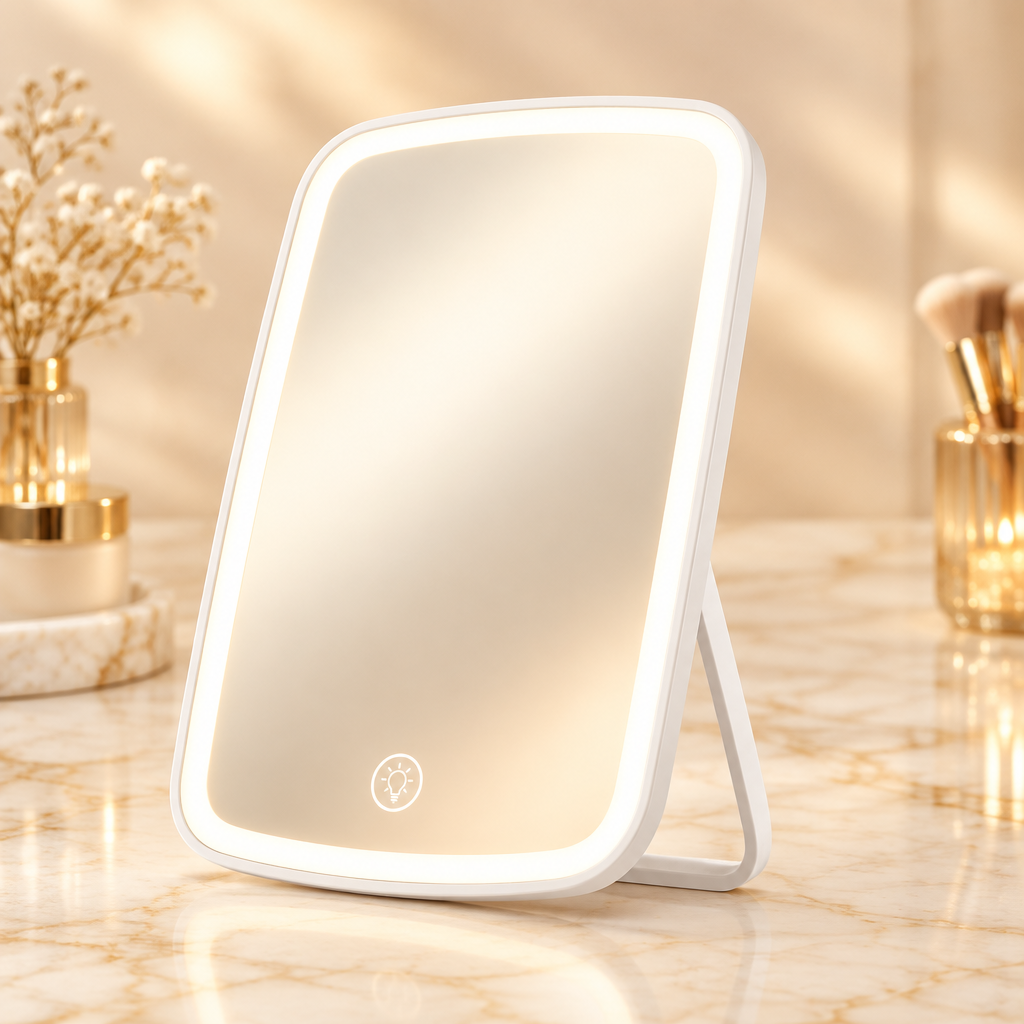 LED Lighted Makeup Vanity Mirror – 3 Light Colors, Touch Screen, USB Rechargeable | White