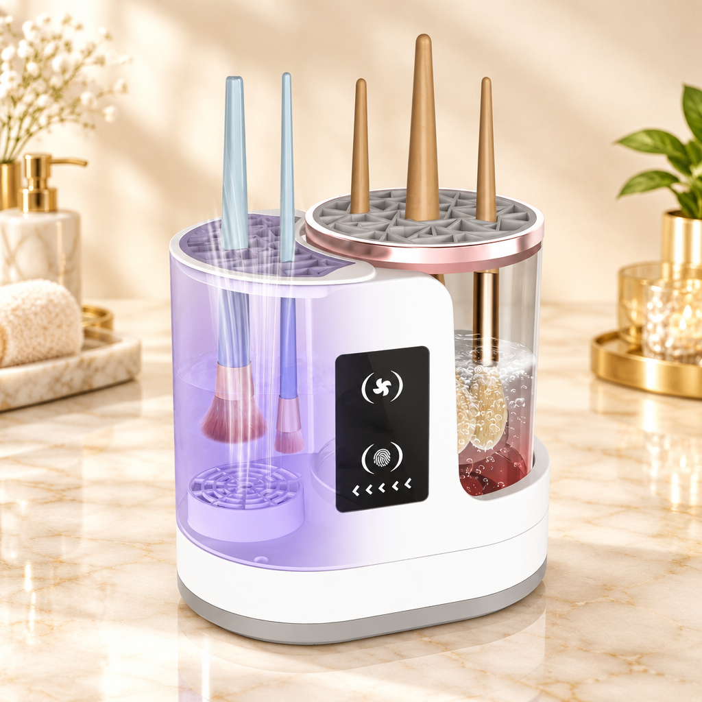 4 In 1 Electric Makeup Brush Cleaner USB Powered Automatic Brush Blender Machine With Timer Digital Display Cleaning Drying UV Disinfection Brush Storage For All Types Of Brushes Valentines Day Gift