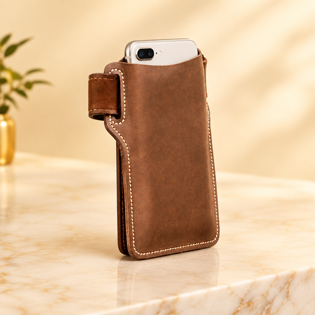 Men's Leather Phone Belt Holster — Waist Pouch with Belt Loop