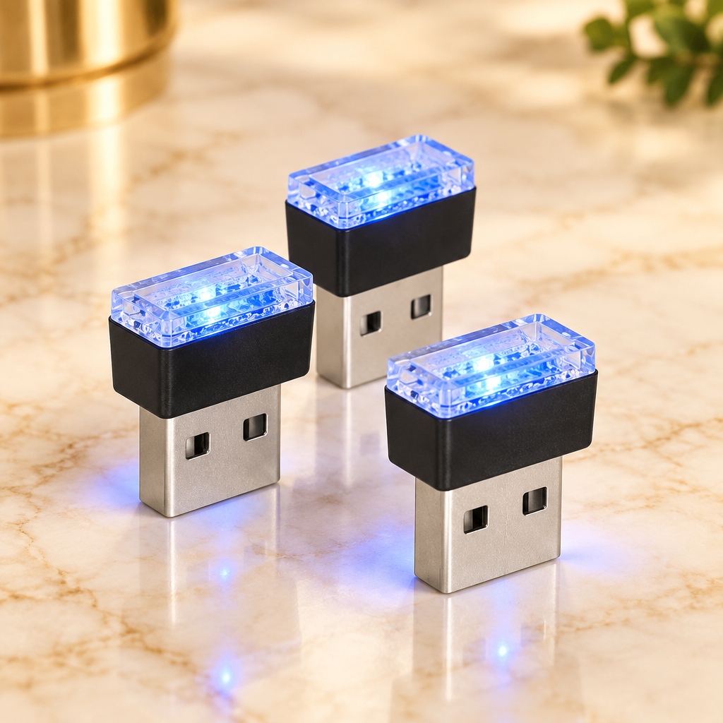 3Pcs Mini Blue LED USB Car Interior Atmosphere Light – Neon Ambient Glow
