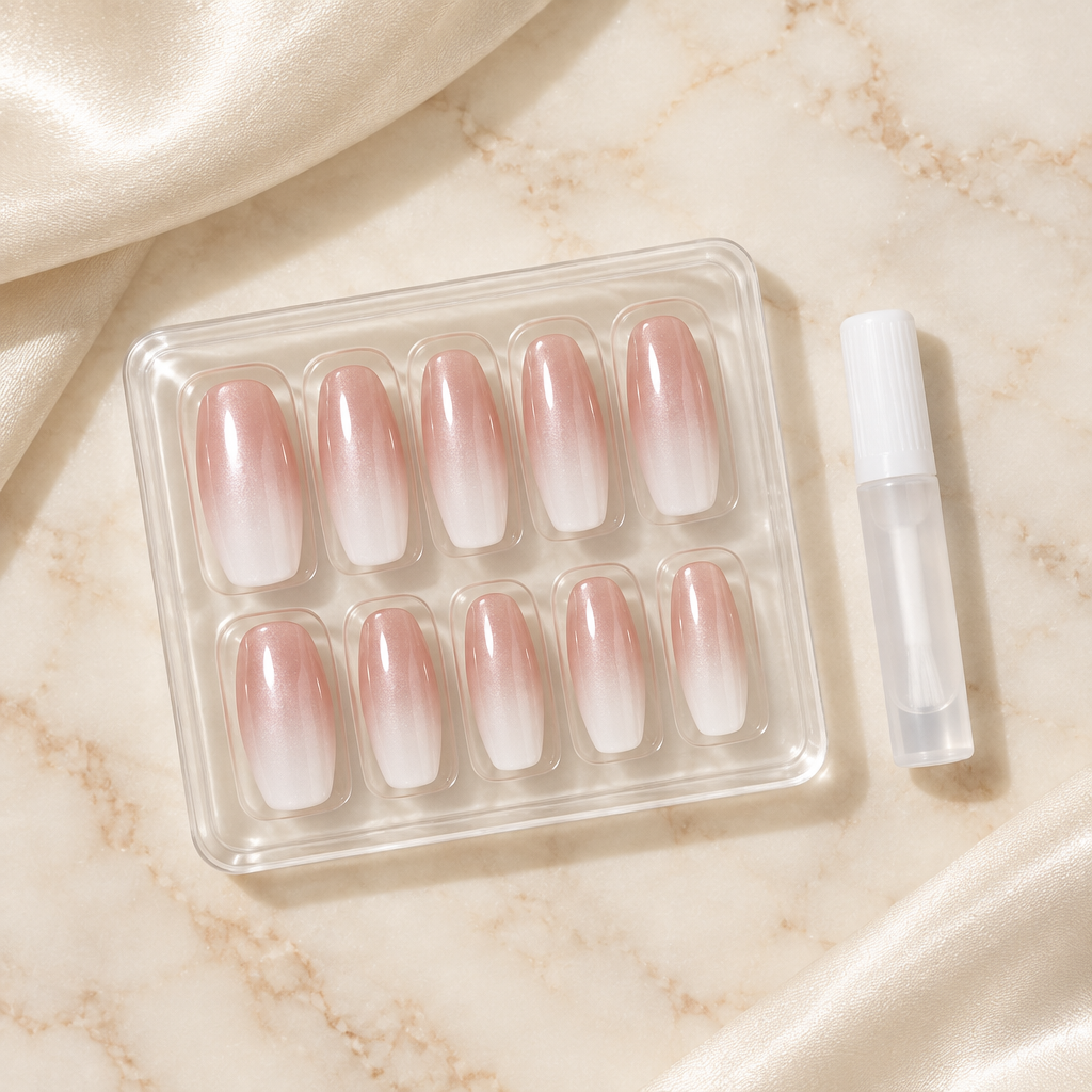 Pearl white gradient nails and glue
