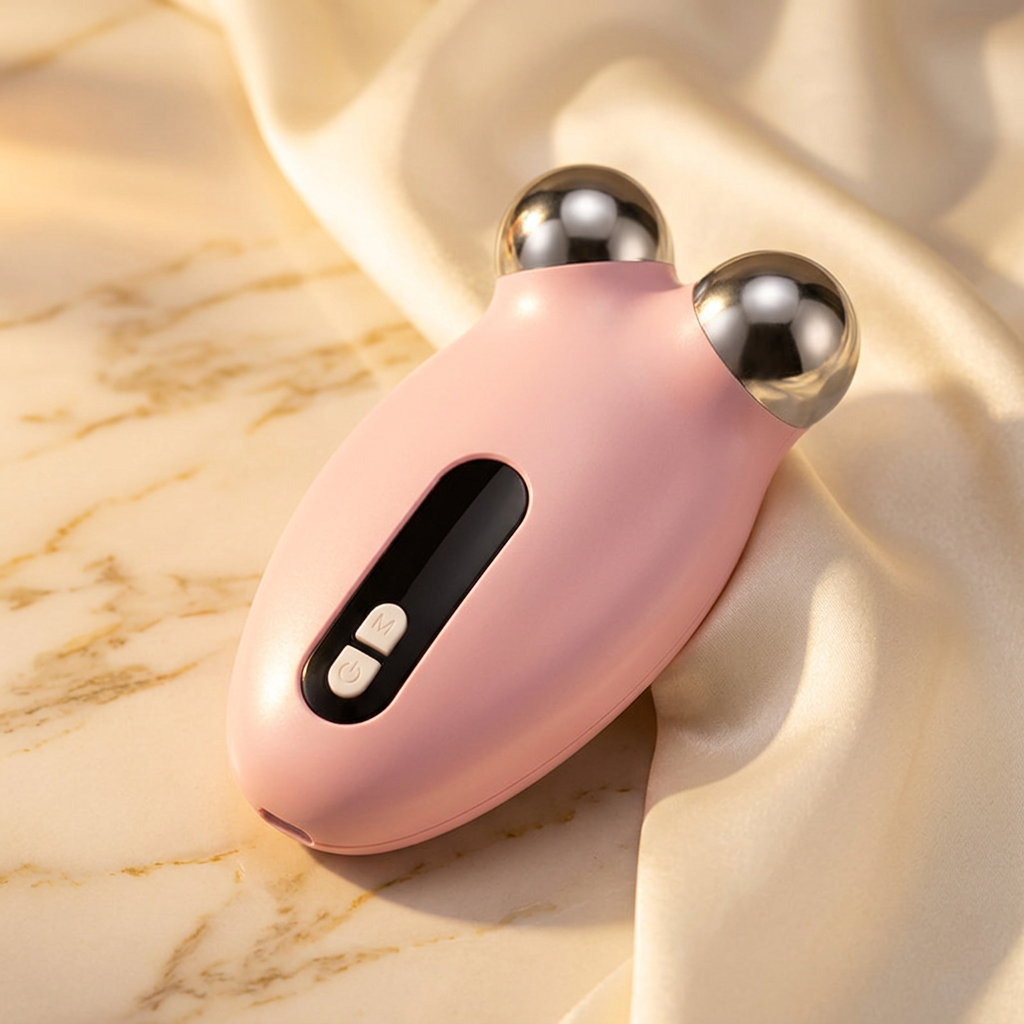 Pink facial roller device portrait
