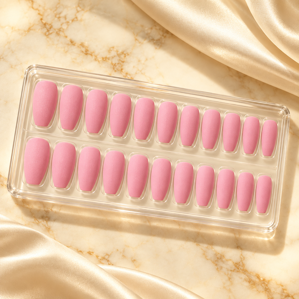 Pink frosted ballet press-on nails