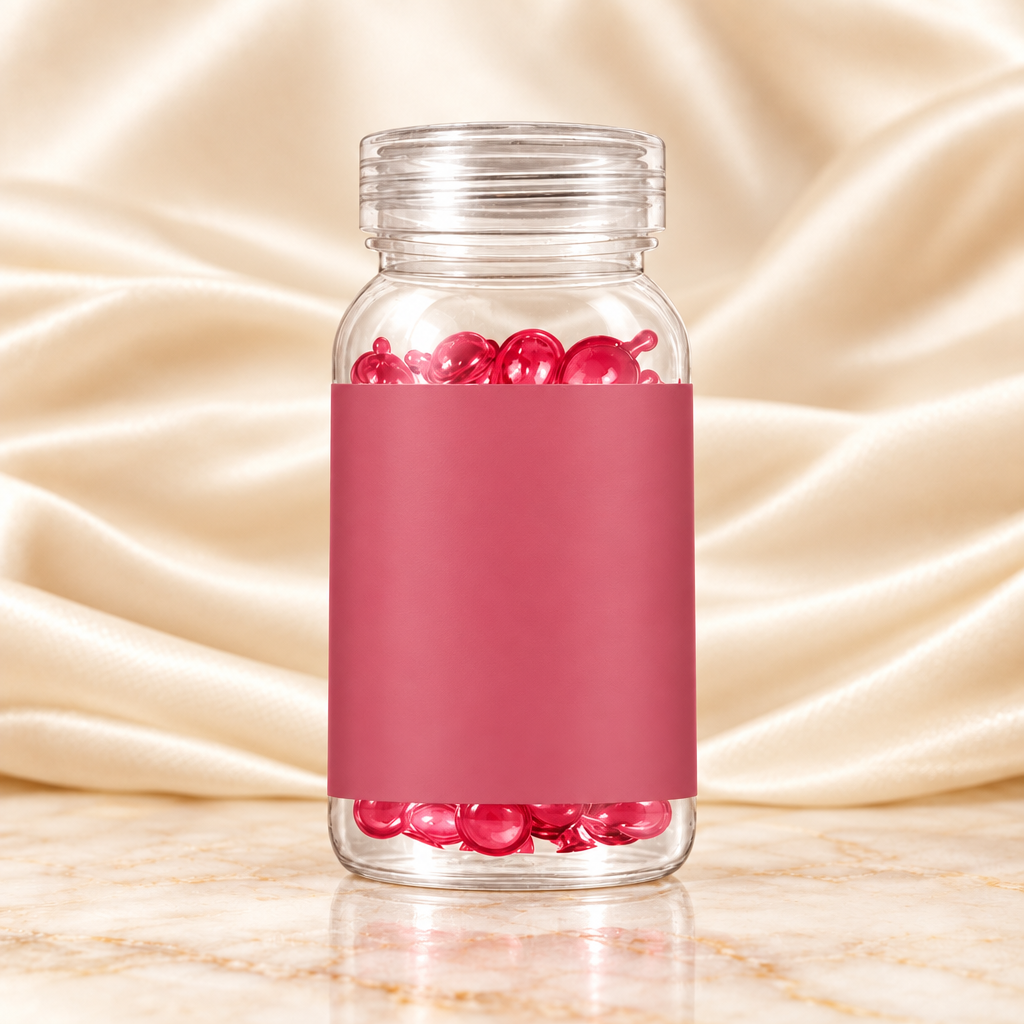 Pink hair oil capsules jar