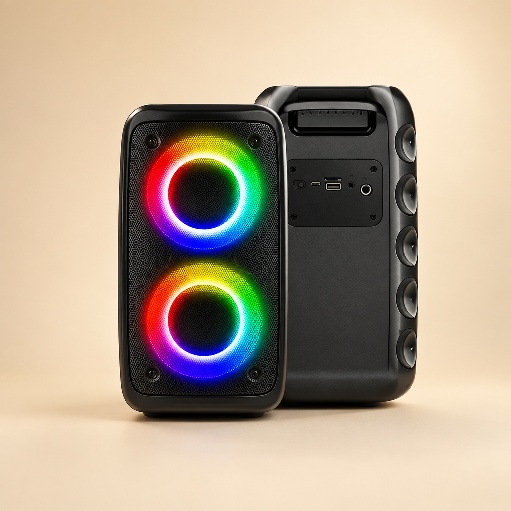 Portable boombox speaker with disco LEDs