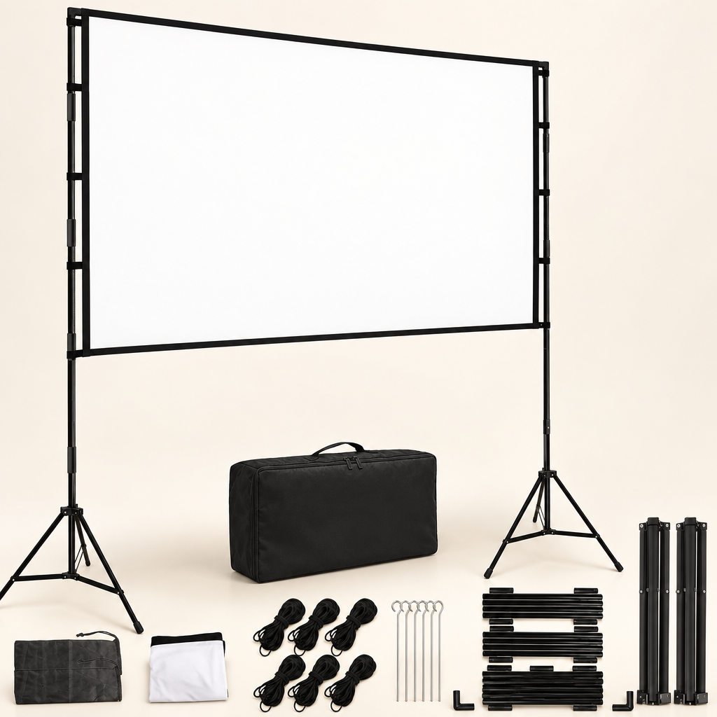 Portable Projector Screen with Stand | 100" & 120" | 4K HD Wrinkle-Free | Backyard Cinema | Indoor Outdoor