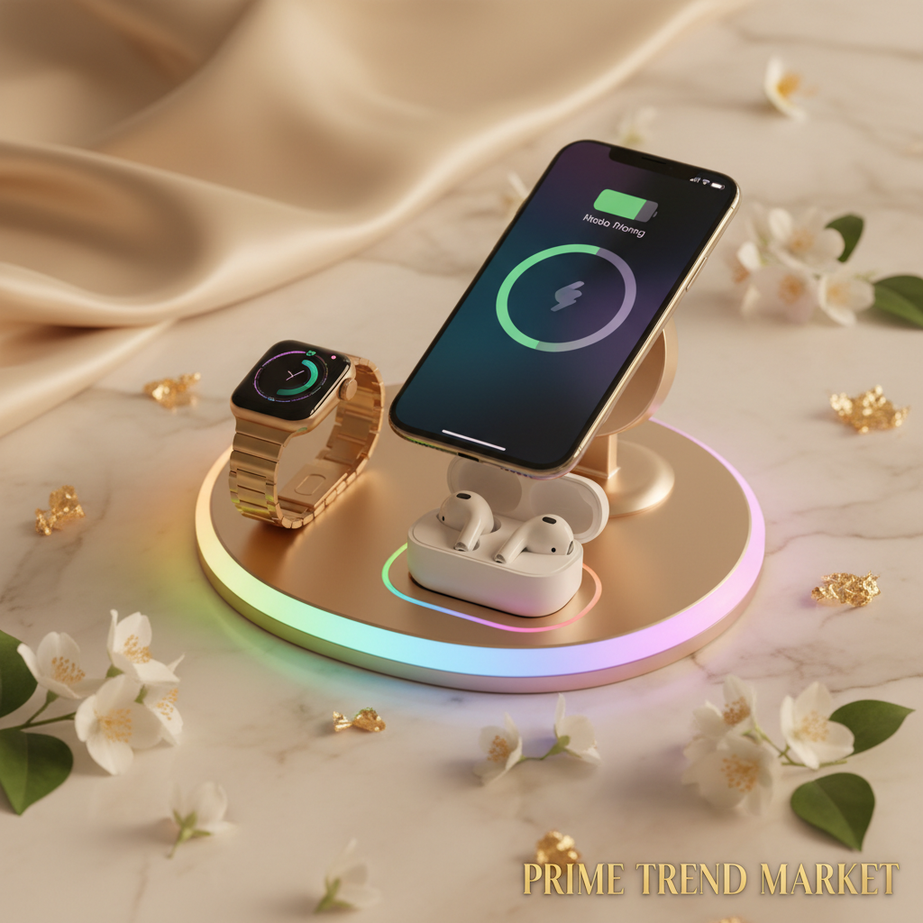 4-in-1 RGB Magnetic Wireless Charging Station | Fast Charge Phone, Watch & Earbuds with Atmosphere Light — Prime Trend Market