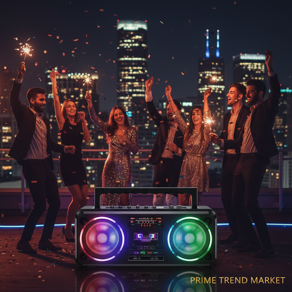 Portable Boombox Wireless Speaker with Disco LED Lights, Subwoofer & Wired Mic — Outdoor Party Speaker — Eliza & Tuan
