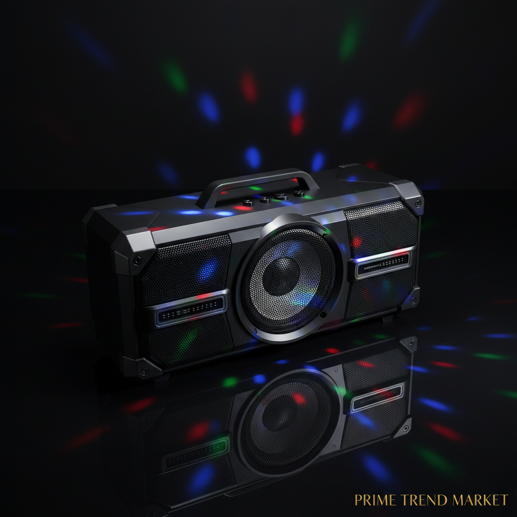 Portable Boombox Wireless Speaker with Disco LED Lights, Subwoofer & Wired Mic — Outdoor Party Speaker — Eliza & Tuan