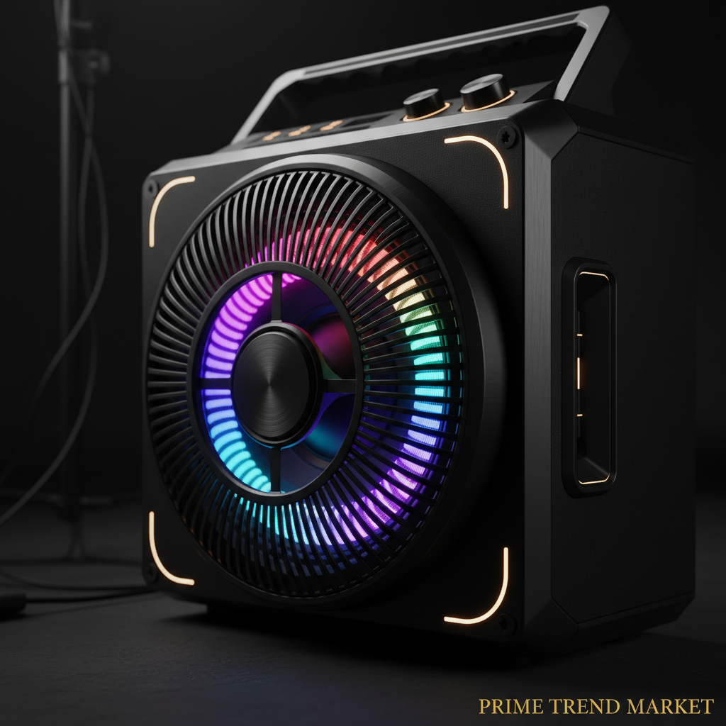 Portable Boombox Wireless Speaker with Disco LED Lights, Subwoofer & Wired Mic — Outdoor Party Speaker — Eliza & Tuan