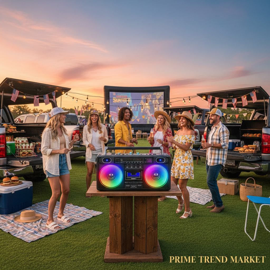 Portable Boombox Wireless Speaker with Disco LED Lights, Subwoofer & Wired Mic — Outdoor Party Speaker — Eliza & Tuan
