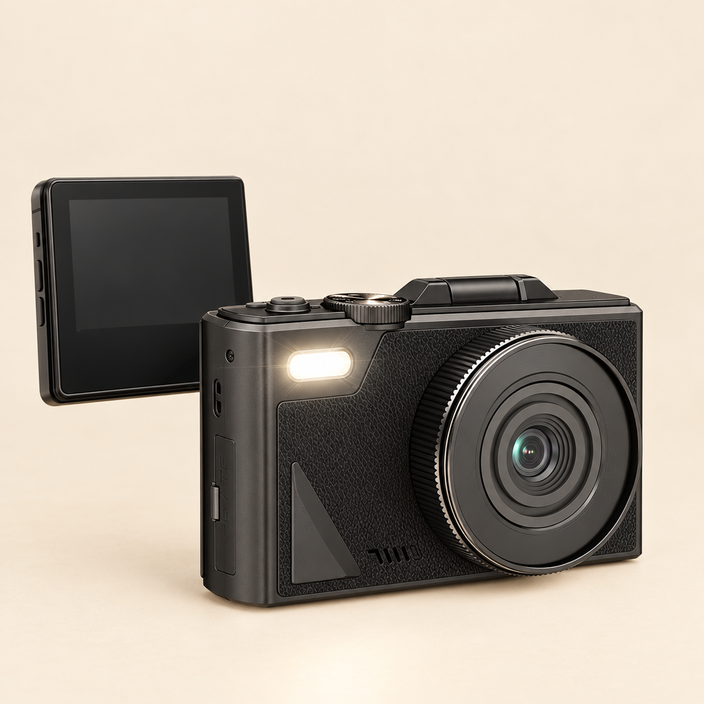5K WiFi Vlogging Camera with Flip Screen, Fill Light & 2 Batteries