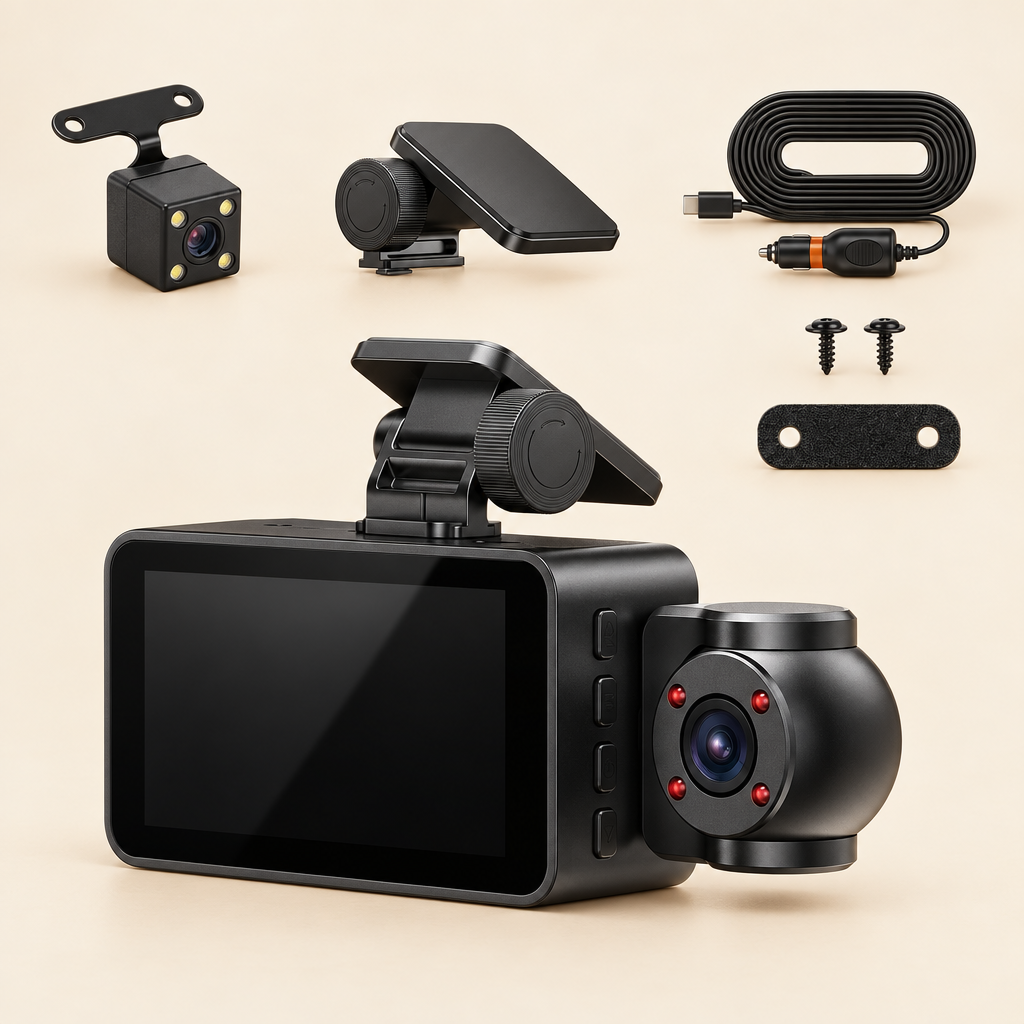 WiFi 3-channel dash cam set