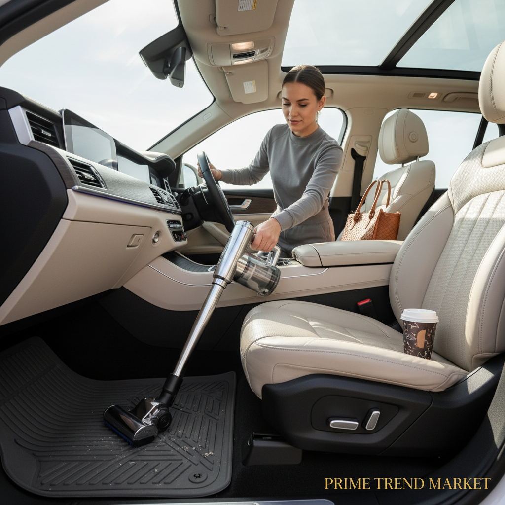 Cordless Handheld Car Vacuum Cleaner — Strong Suction, Rechargeable, Silver — Eliza & Tuan